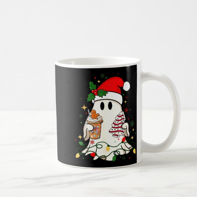Caneca De Café Cute Christmas Ghost Coffee Tree Cake Xmas Lights  (Direita)