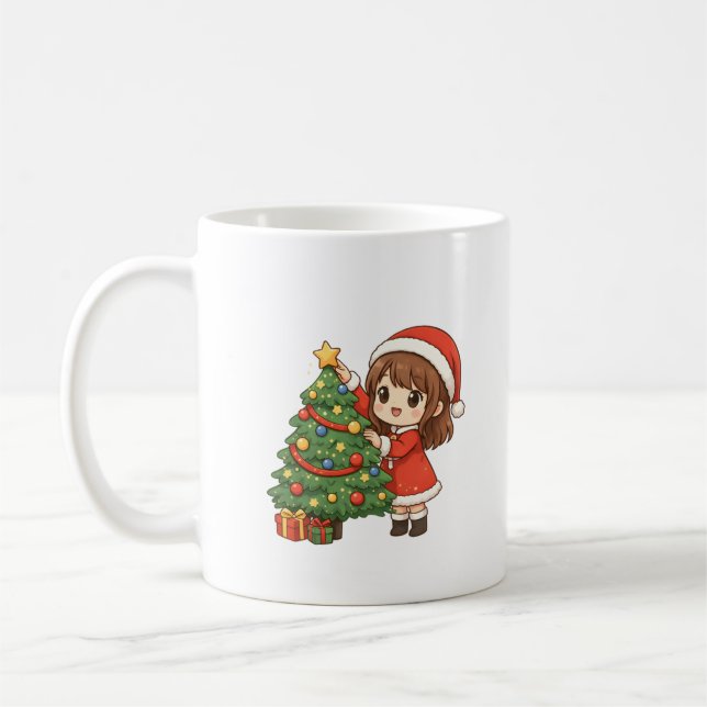 Caneca De Café Cute Christmas Girl Decorating Tree Mug (Esquerda)