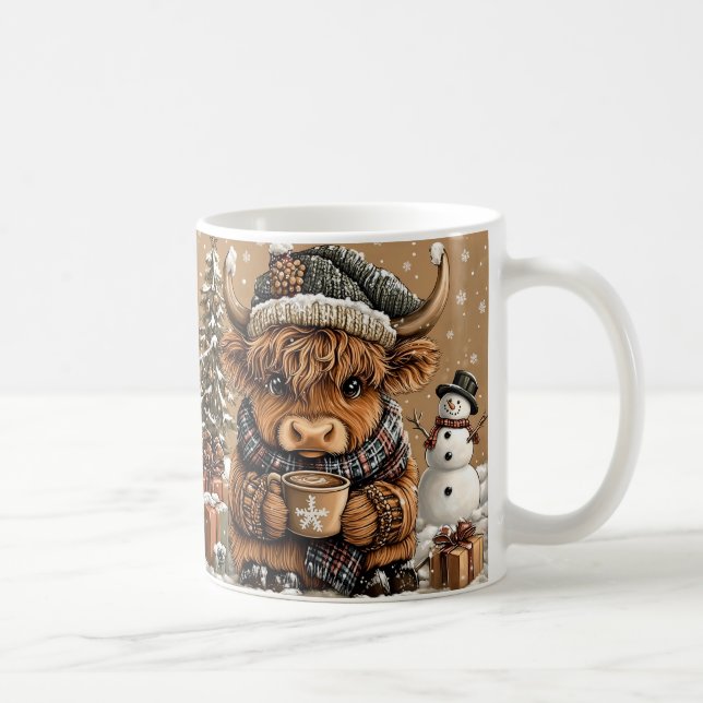 Caneca De Café Cute Christmas Highland Cow Mug – Cozy Winter Mug (Direita)