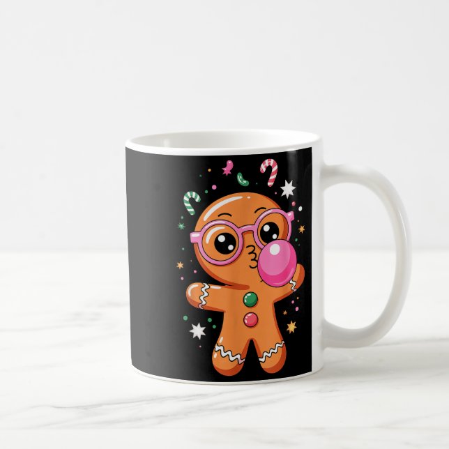 Caneca De Café Cute Christmas Pajama Gingerbread Blowing Bubble G (Direita)