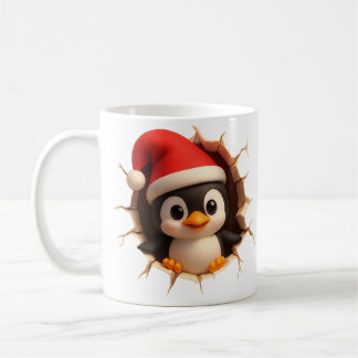 Caneca De Café Cute Christmas Penguin Mug - Custom Name Santa Hat