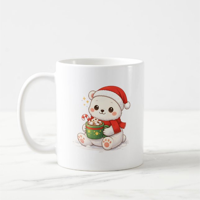Caneca De Café Cute Christmas Polar Bear Mug Kawaii (Esquerda)