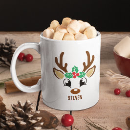 Caneca De Café Cute Christmas reindeer face