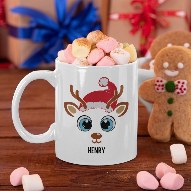 Caneca De Café Cute Christmas reindeer face  (Criador carregado)