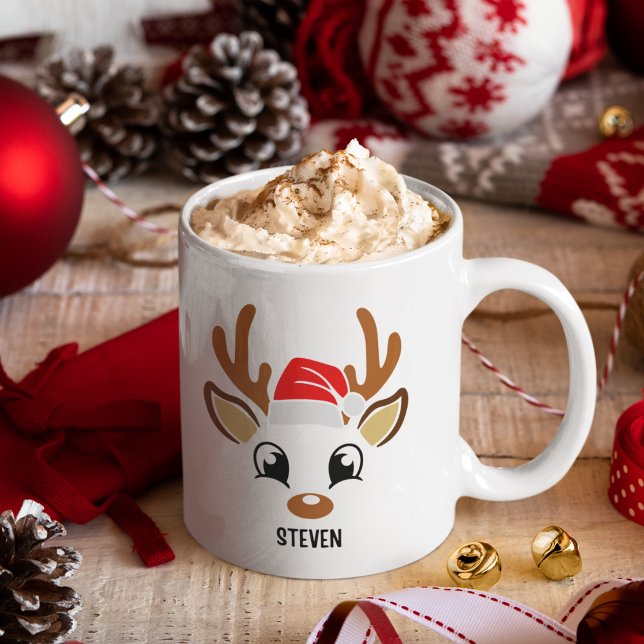 Caneca De Café Cute Christmas reindeer face  (Criador carregado)