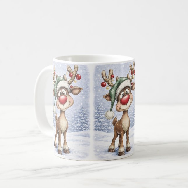 Caneca De Café Cute Christmas Reindeer Mug (Frente Esquerda)
