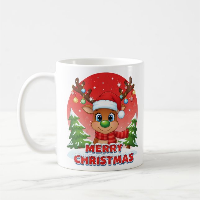 Caneca De Café Cute Christmas Reindeer with Santa Hat Ornaments (Esquerda)