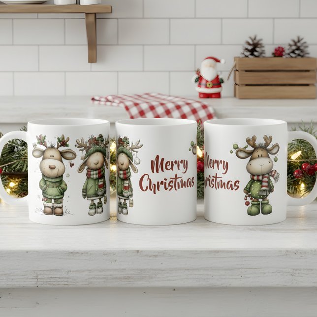 Caneca De Café Cute christmas reindeers (cute christmas reindeer mug)