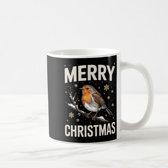 Caneca De Café Cute Christmas Robin Merry Xmas Snow Scene Gardene (Direita)