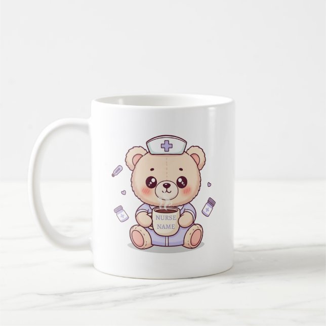 Caneca De Café Cute Coffee-Loving Nurse Teddy Bear  (Esquerda)