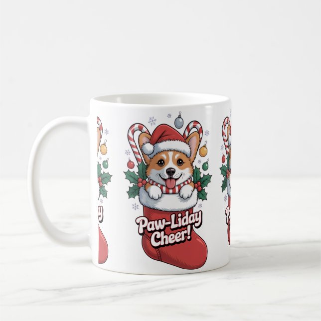 Caneca De Café Cute Corgi Christmas Mug – Paw-liday Cheer Coffee  (Esquerda)