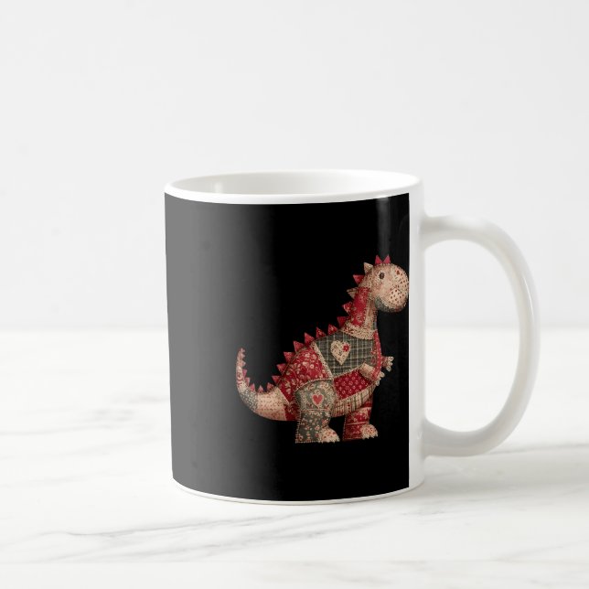 Caneca De Café Cute Country Dinosaur Patchwork Hearts Valentine  (Direita)
