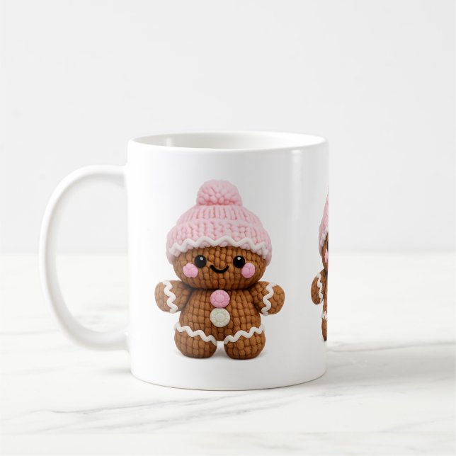 Caneca De Café Cute Crochet Gingerbread Mug Cake Character Coffee (Esquerda)