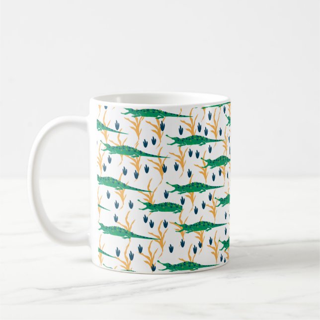 Caneca De Café Cute crocodiles seamless pattern. Cartoon animals. (Esquerda)