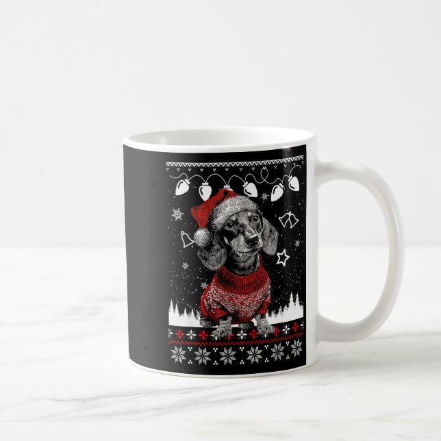 Caneca De Café Cute Dachshund Christmas Wearing Sweater Funny Xma (Direita)