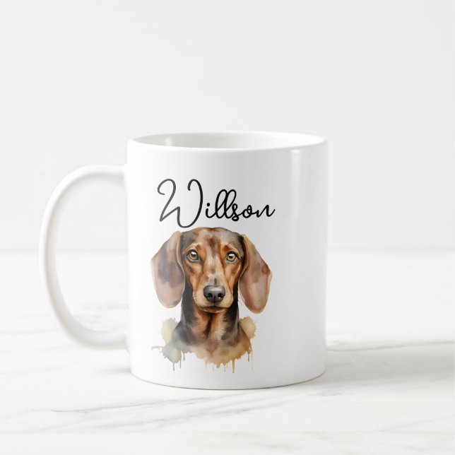 Caneca De Café Cute Dachshund Dog Watercolor (Esquerda)