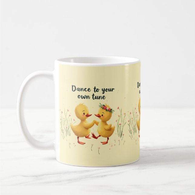 Caneca De Café Cute Dancing Ducklings with Floral Spring Vibes (Esquerda)