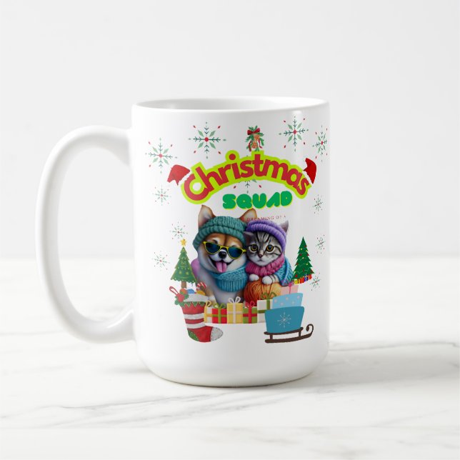 Caneca De Café Cute dog and cat Christmas squad design  (Esquerda)