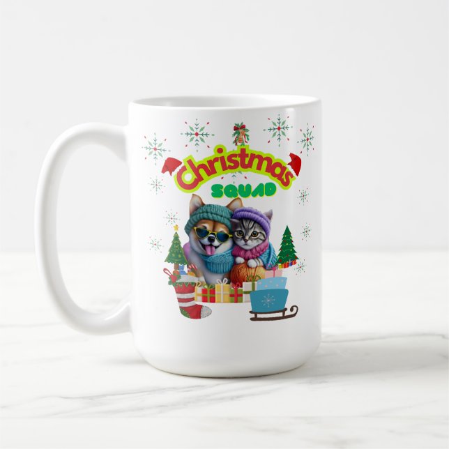 Caneca De Café Cute dog and cat Christmas squad design  (Esquerda)