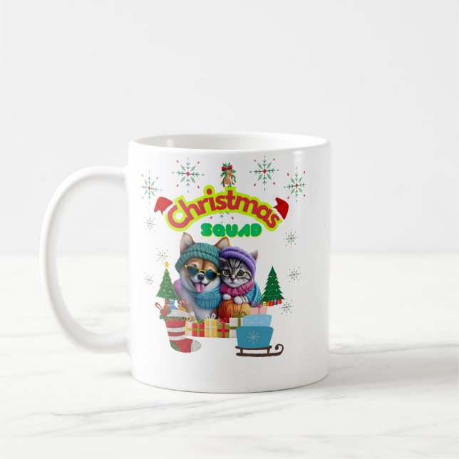 Caneca De Café Cute dog and cat Christmas squad design  (Esquerda)