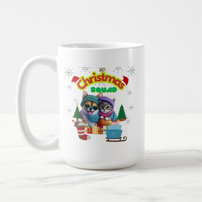 Caneca De Café Cute dog and cat Christmas squad design  (Esquerda)