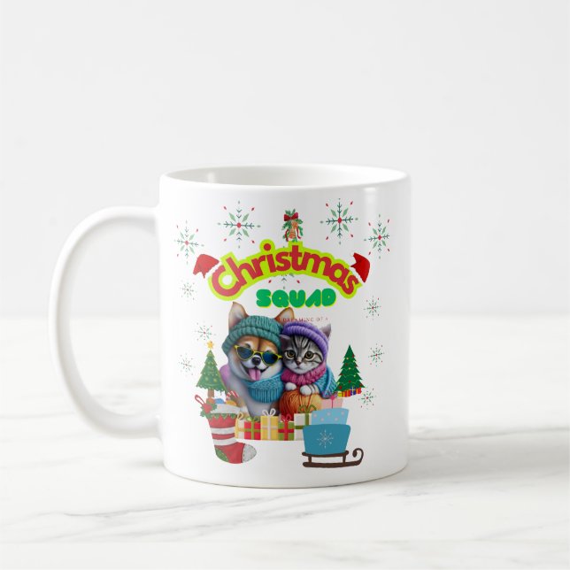 Caneca De Café Cute dog and cat Christmas squad design  (Esquerda)