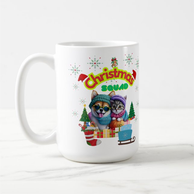 Caneca De Café Cute dog and cat Christmas squad design  Coffee Mu (Esquerda)
