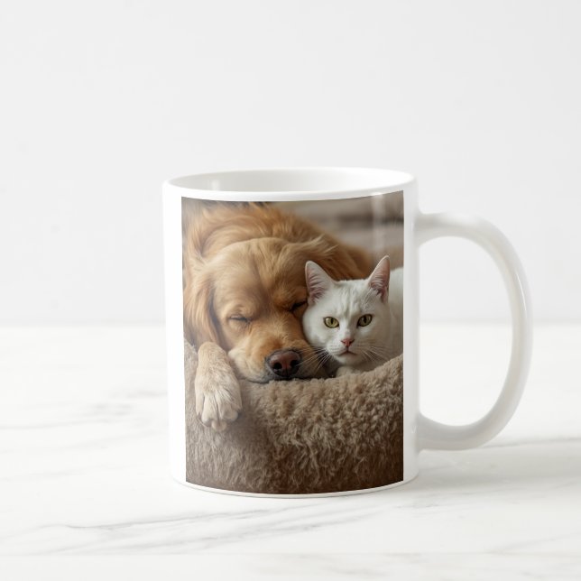 Caneca De Café Cute Dog and Cat Coffee Mug – Cozy Pet Lovers Gift (Direita)