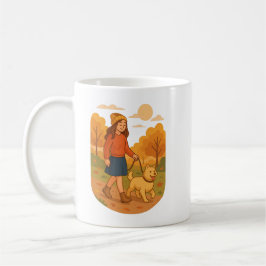 Caneca De Café Cute Dog Mom Walking Pup in Cozy Forest 