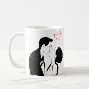 Caneca De Café Cute Doodle Amor Coração Casal Romântico Beijo