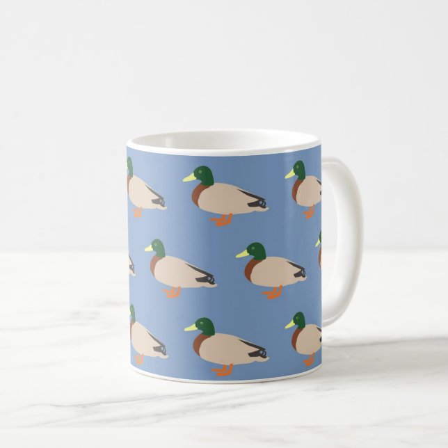 Caneca De Café Cute Duck Pattern on Blue (Frente Esquerda)