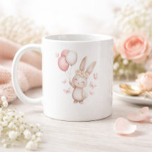 Cute Easter Bunny Mug with Pastel Balloons