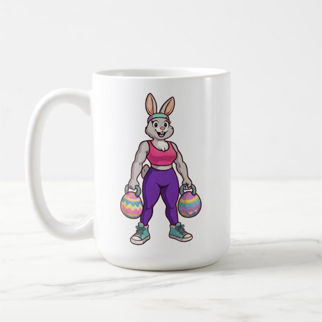 Caneca De Café Cute Easter Bunny Workout Cartoon – Fitness Rabbit (Esquerda)