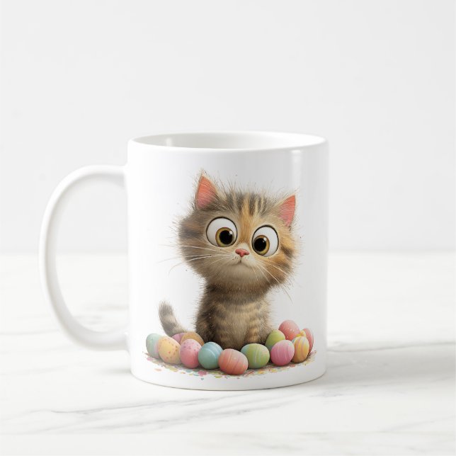 Caneca De Café Cute Easter Kitten Mug with Pastel Eggs (Esquerda)