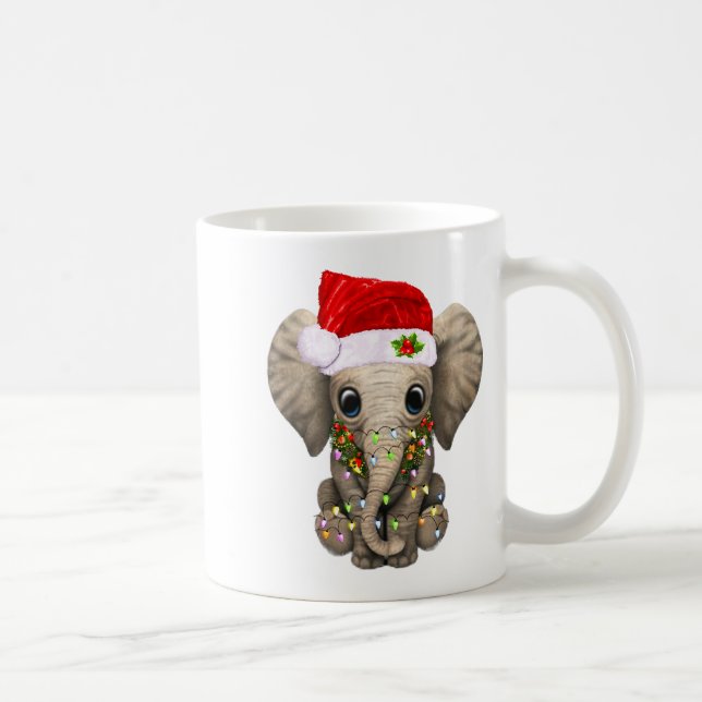 Caneca De Café Cute Elephant Christmas Light Funny Elephant Lover (Direita)