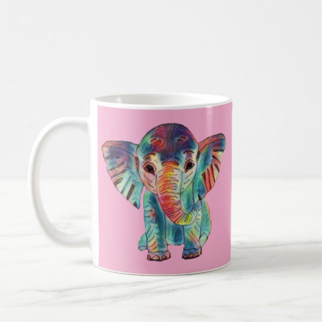 Caneca De Café Cute Elephant Colourful Mug (Esquerda)