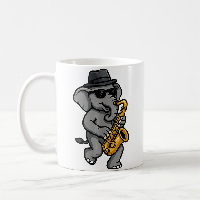 Caneca De Café Cute Elephant Playing Saxophone Elephants Musician (Esquerda)