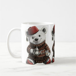 Caneca De Café  Cute Fez Hat Teddy in Cozy Winter Sweater