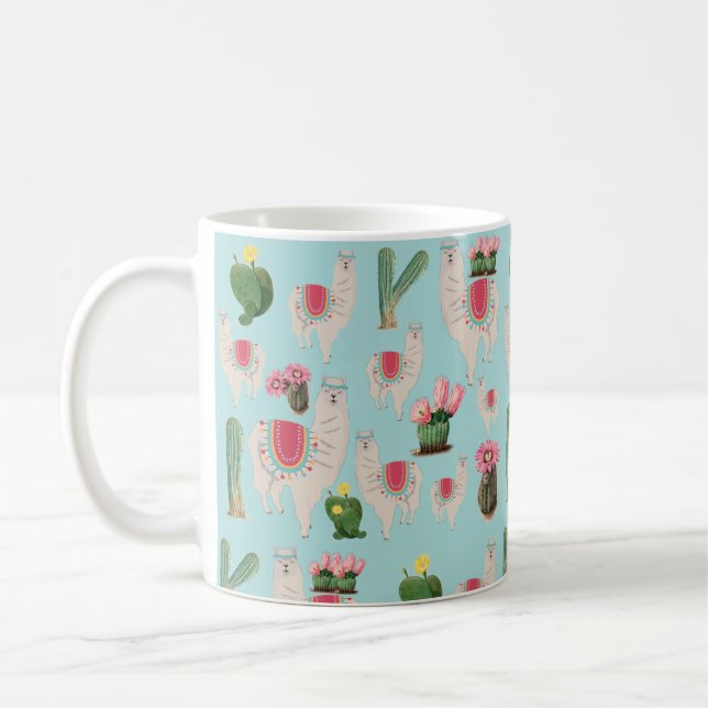 Caneca De Café Cute Fiesta Llama & Cactus Pattern (Esquerda)