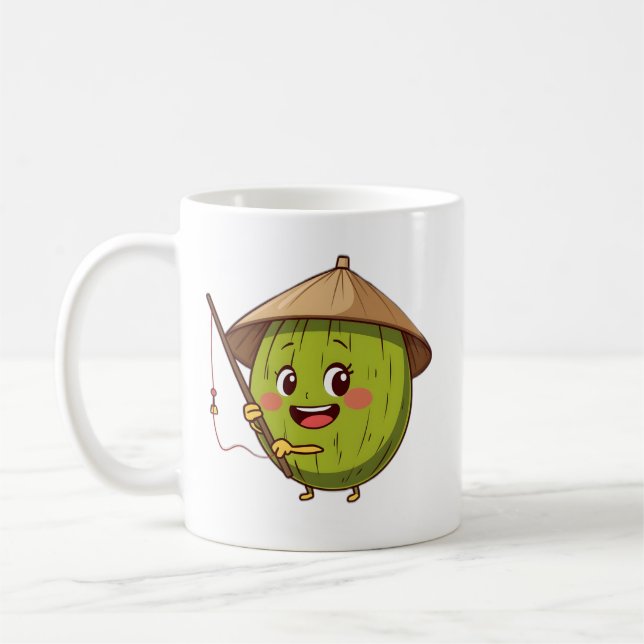 Caneca De Café Cute Fishing Coconut Cartoon - Tropical Summer Vib (Esquerda)