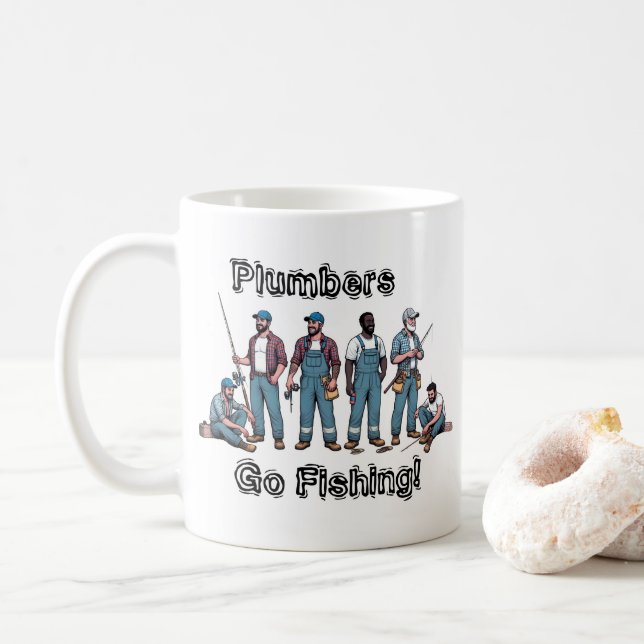 Caneca De Café Cute FISHING & Plumbers Blues Personalize (Com Donut)