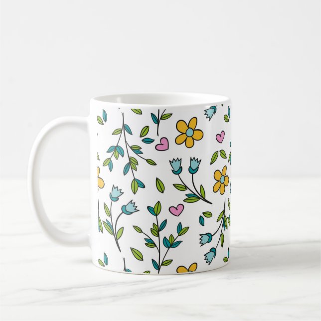 Caneca De Café Cute Flowers and Hearts Light Pattern (Esquerda)