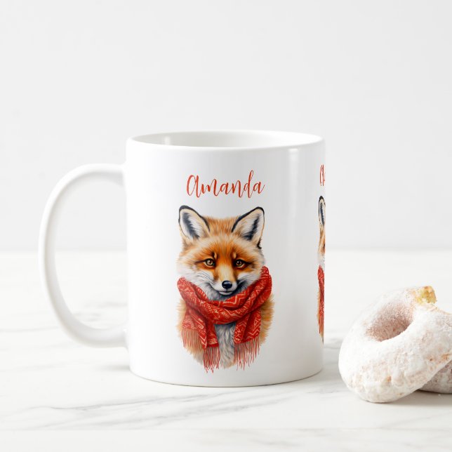Caneca De Café Cute Fox in a Red Scarf Autumn Image (Com Donut)