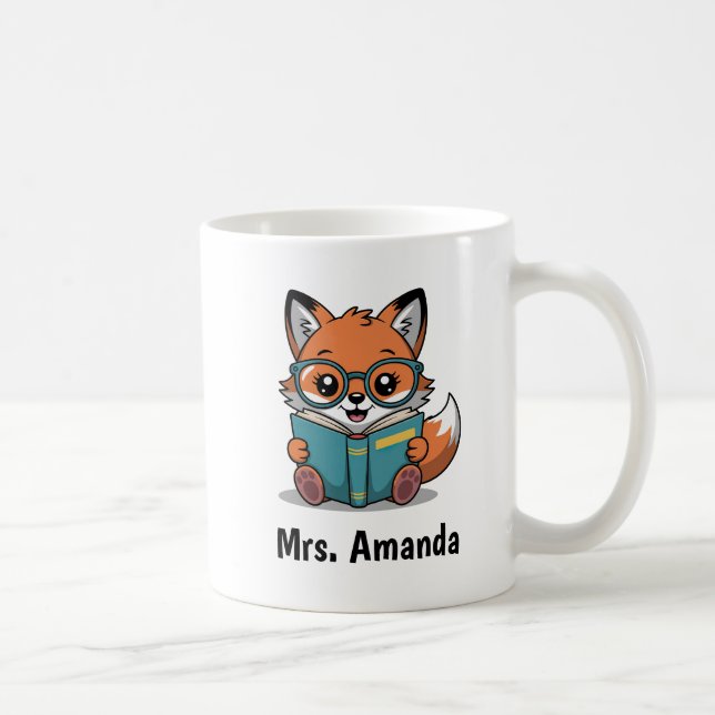 Caneca De Café Cute Fox Reading Book Illustration (Direita)