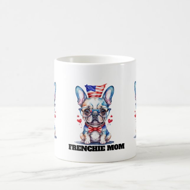 Caneca De Café Cute French Bulldog American Flag with Hearts (Centro)