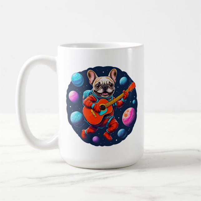 Caneca De Café Cute French Bulldog Astronaut Playing Guitar – Fun (Esquerda)