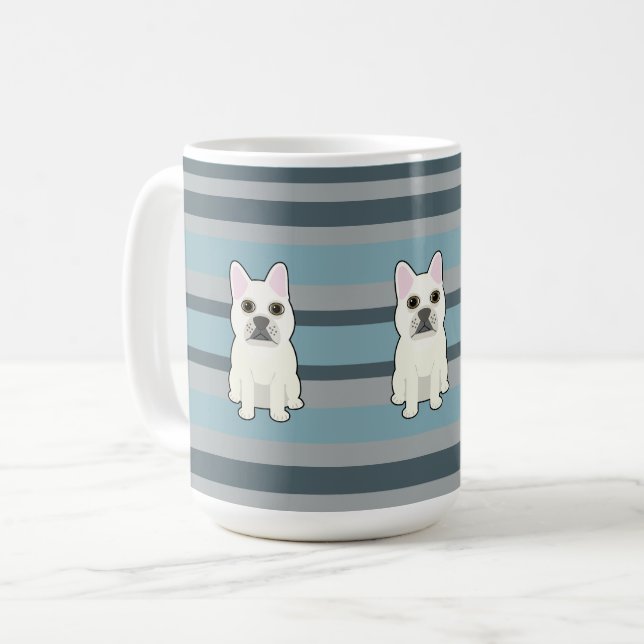 Caneca De Café Cute French Bulldog Blue Striped (Frente Esquerda)