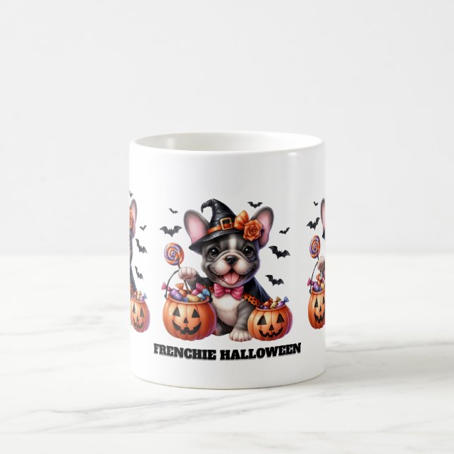 Caneca De Café Cute French Bulldog Halloween Candy Witch (Centro)
