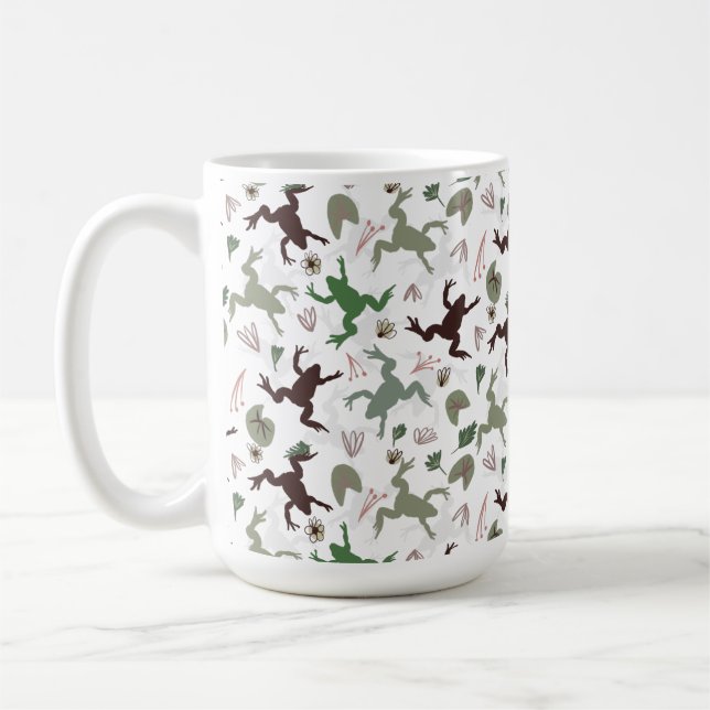 Caneca De Café Cute Frogs Nature Floral Pattern (Esquerda)