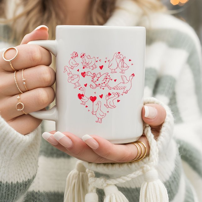 Caneca De Café Cute & Funny Valentine Goose Heart (Criador carregado)
